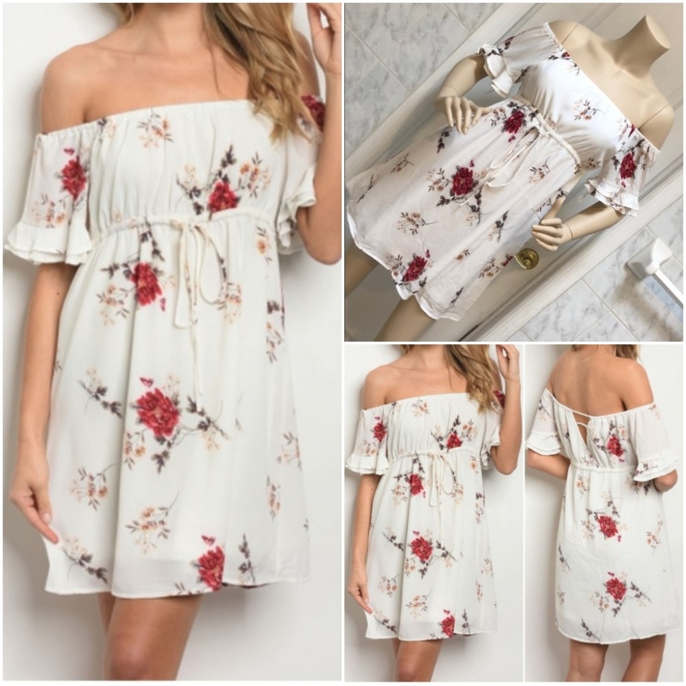 GIRLY & FLIRTY OFF SHOULDER FLORAL PRINT DRESS